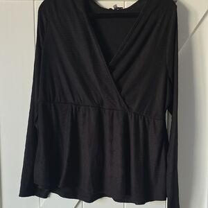 White Birch Black Long Sleeve Wrap Blouse